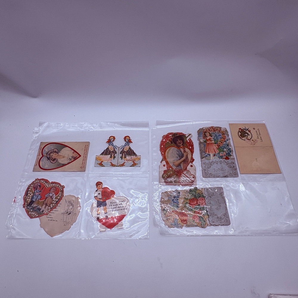 Antique Valentine Lot 8 Early 1900s Die Cut Fold Out Cards Postcard